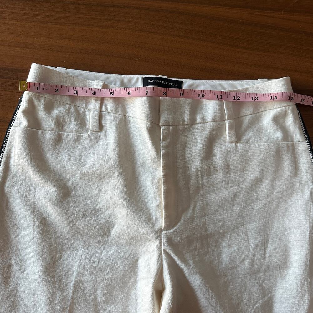 Banana Republic White Wide Leg Pants Cotton Linen Side Stripe, Coastal Classic 4 - Picture 6 of 10